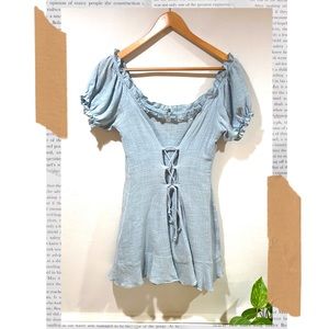 Urban Outfitters Lace Up Puff Sleeve Mini Dress